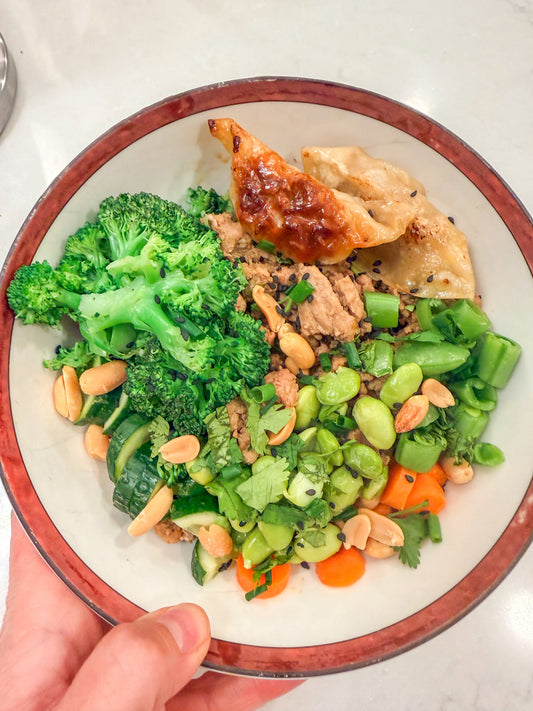 Soyaki Turkey Bowls with Pork Gyoza