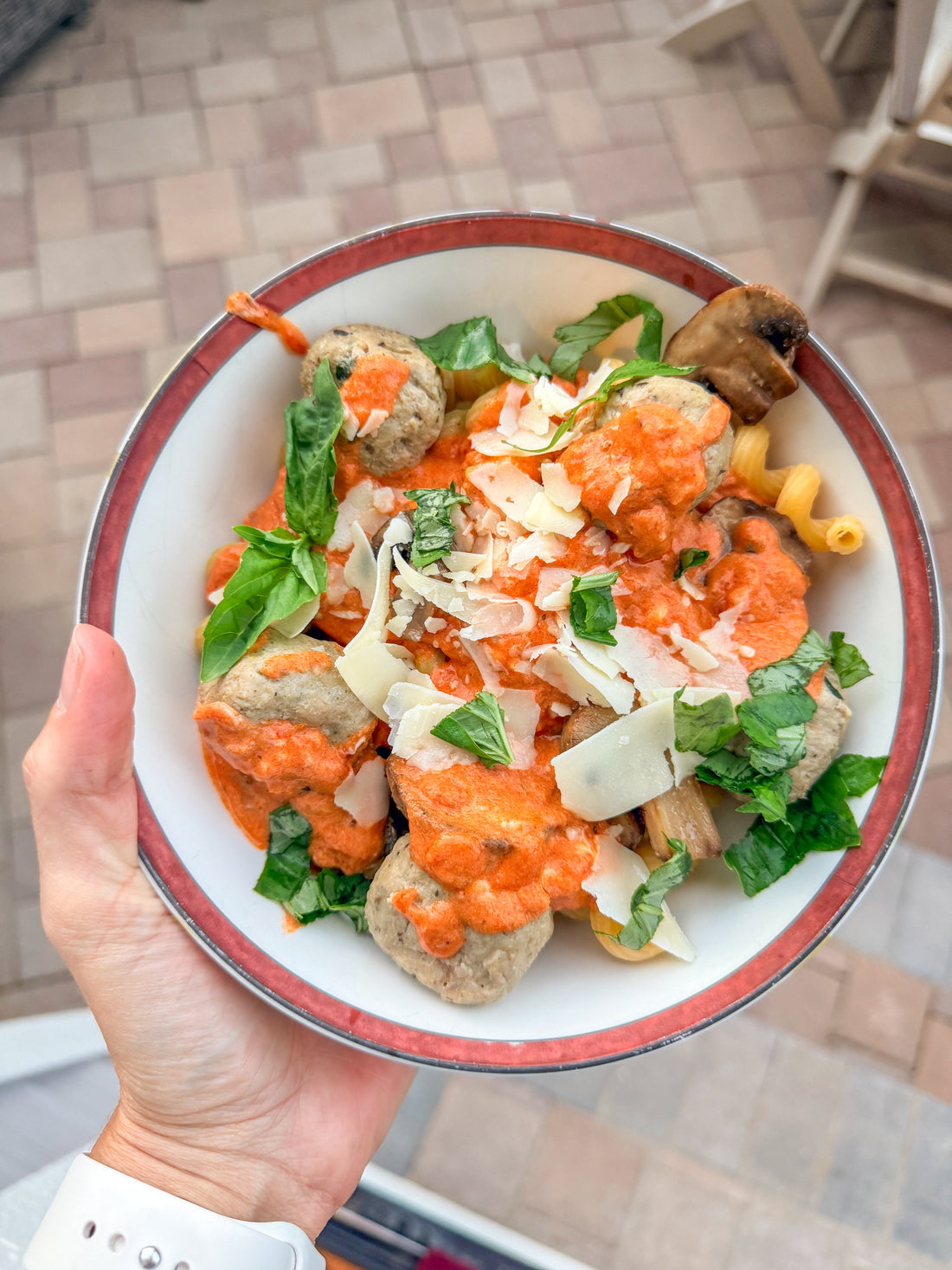 Boursin Cavatappi with Meatballs