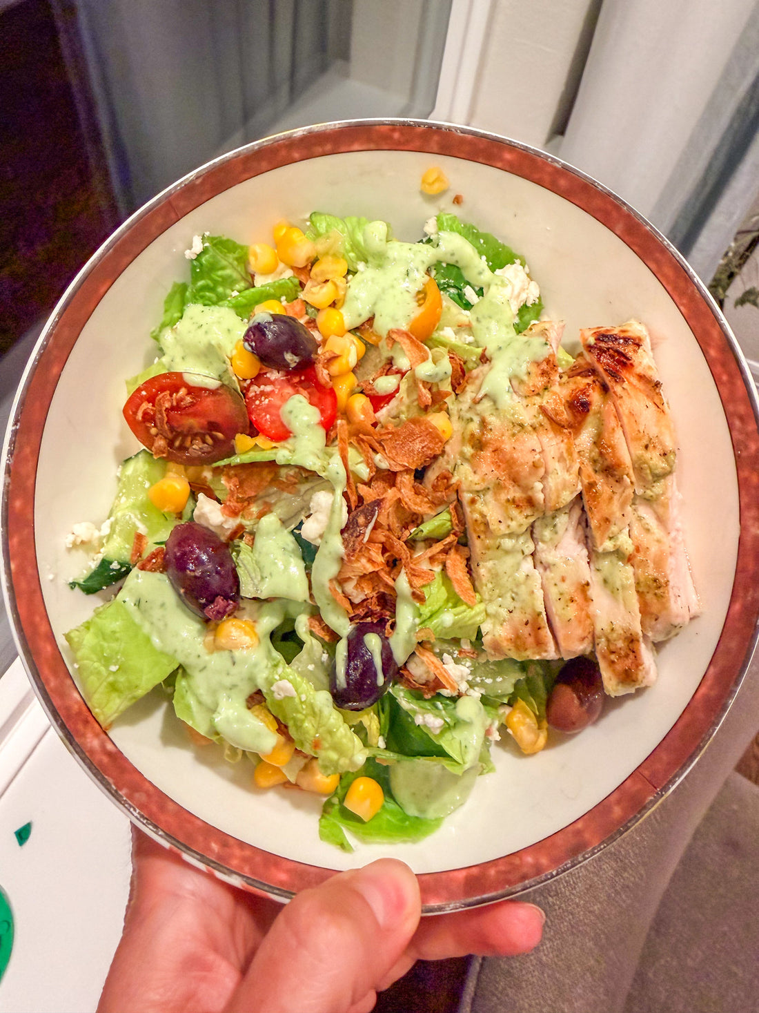 Greek Chicken Salad Bowl with Herbed Yogurt Dressing